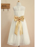 Sheer Neck Ivory Chiffon Wedding Flower Girl Dress